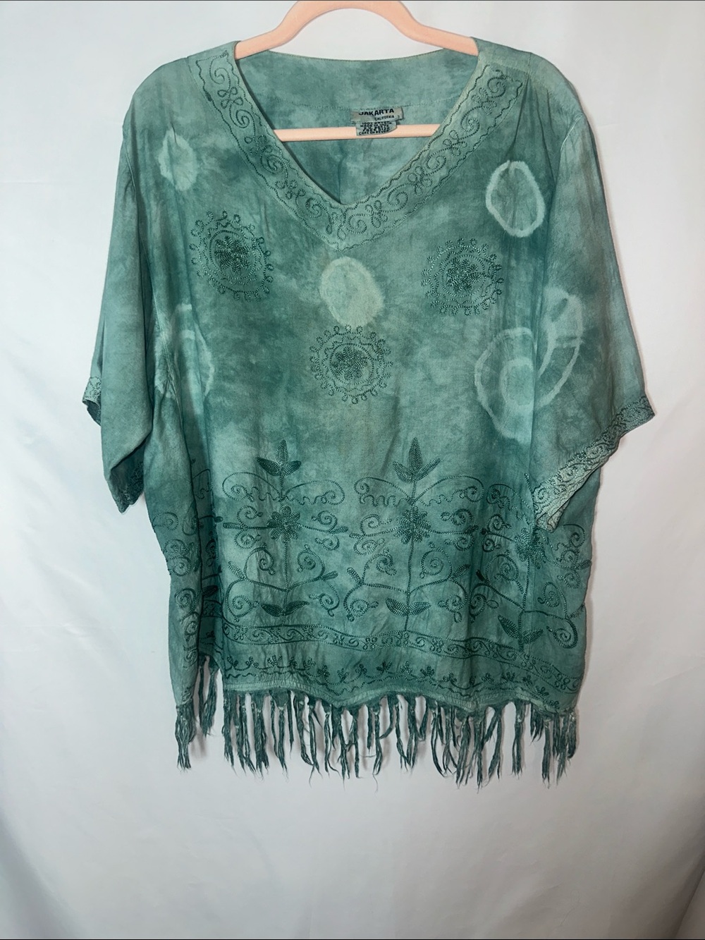 Jakarta Teal Green Embroidered Fringe Tunic